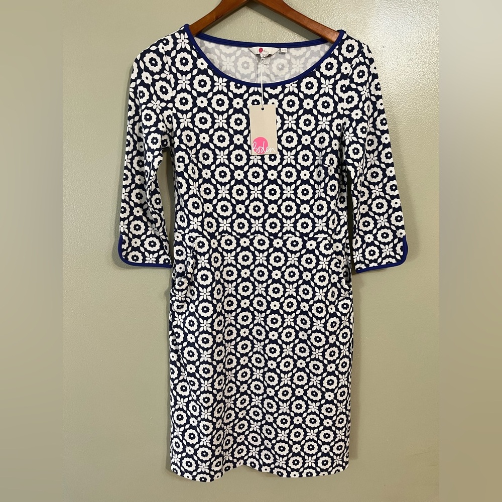 Boden Blue and White 3/4 Sleeve Dress